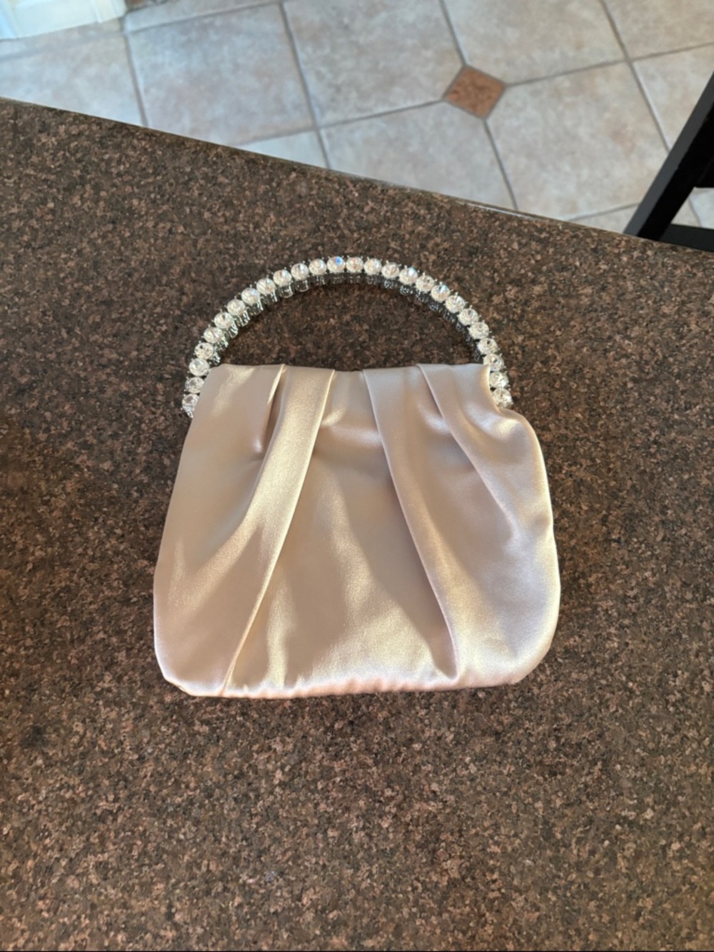 Nina Satin Crystal Handle Blush Champagne Bag-Wedding-Prom-NEW